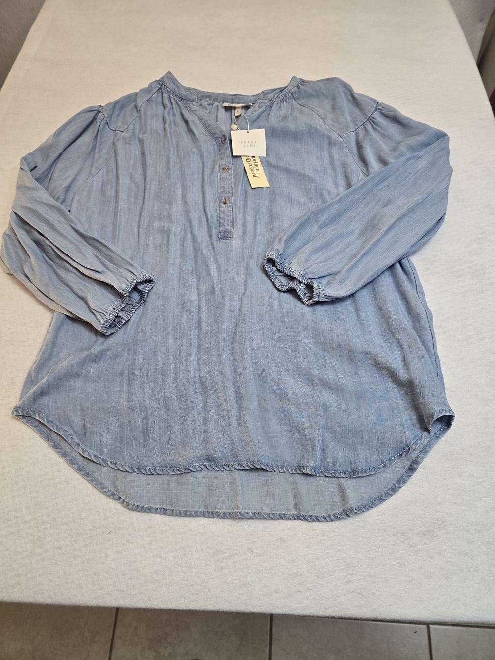 Light Blue Chambray Henley Tunic Top by Caslon